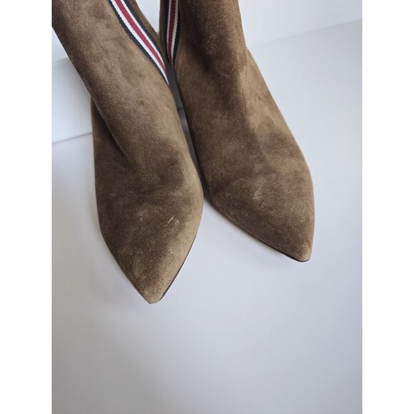Veronica Beard Flynn Brown Suede Leather Stripe Cone Heel Boots Booties 38 7 - Picture 6 of 11